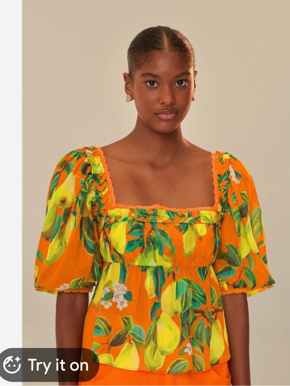 Farm Rio chic pears short sleeve blouse L
